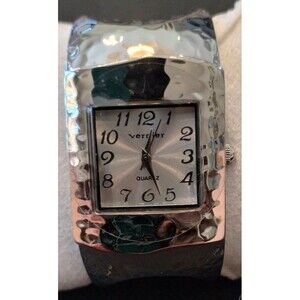 VERNIER WOMEN'S CHROME HAMMERED BANGLE WATCH WITH NEW BATTERY
